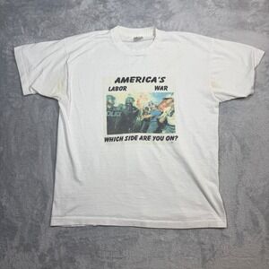 Vintage Best America's Labor War T Shirt XL White Graphic Union Protest 90s